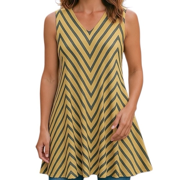 CHELSEA & THEODORE Midi dress Fit & Flare Sleeveless Yellow Gray Size small NEW - Picture 1 of 6
